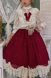 Wine Elegant Vintage Tulip Multi-Layer Ruffled Classic Lolita Skirt Dress